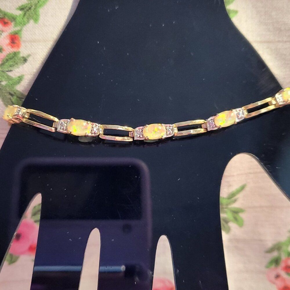 Vintage FAS Yellow Fire Opal Vermeil Gold over Sterling Silver Tennis Bracelet - Picture 2 of 7